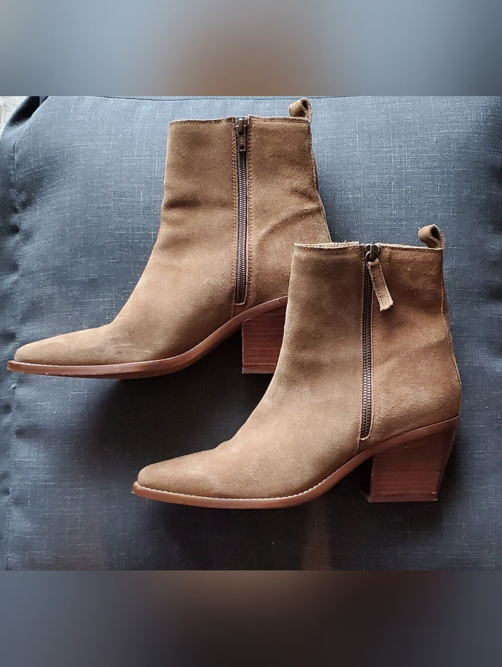 Dark Tan Suede Ankle Boots with Side Zip - Women 9.5M